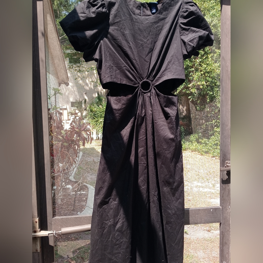 NWT Scoop Beach Black Cotton Dress Full Length O-ring cutout Large or XL